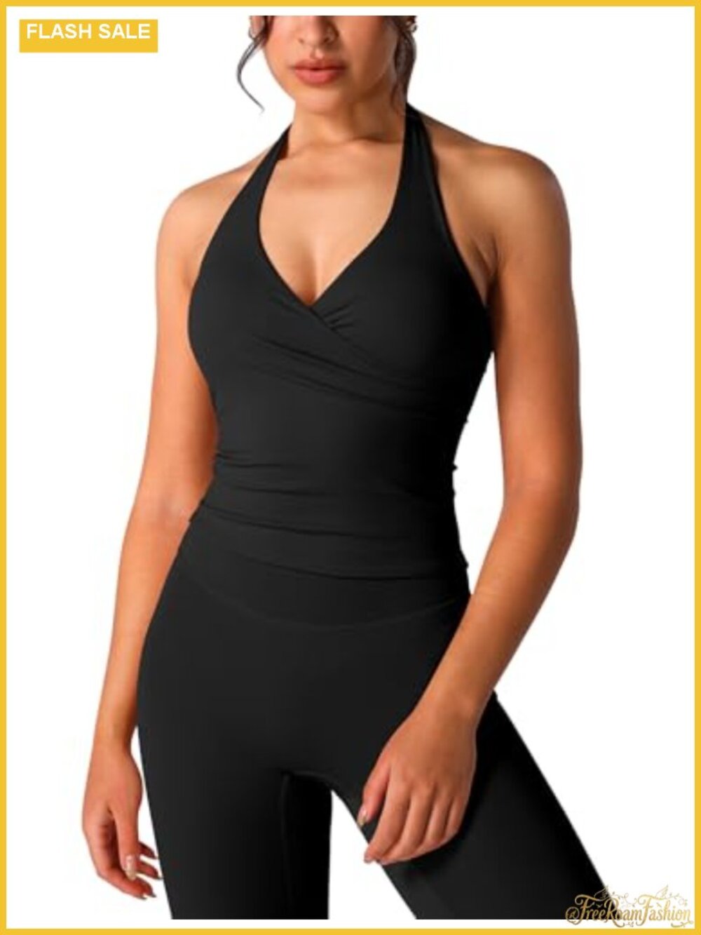 Women's Halter Neck Crop Tank Top Built-in Bra Backless Longline Sports Yoga Top